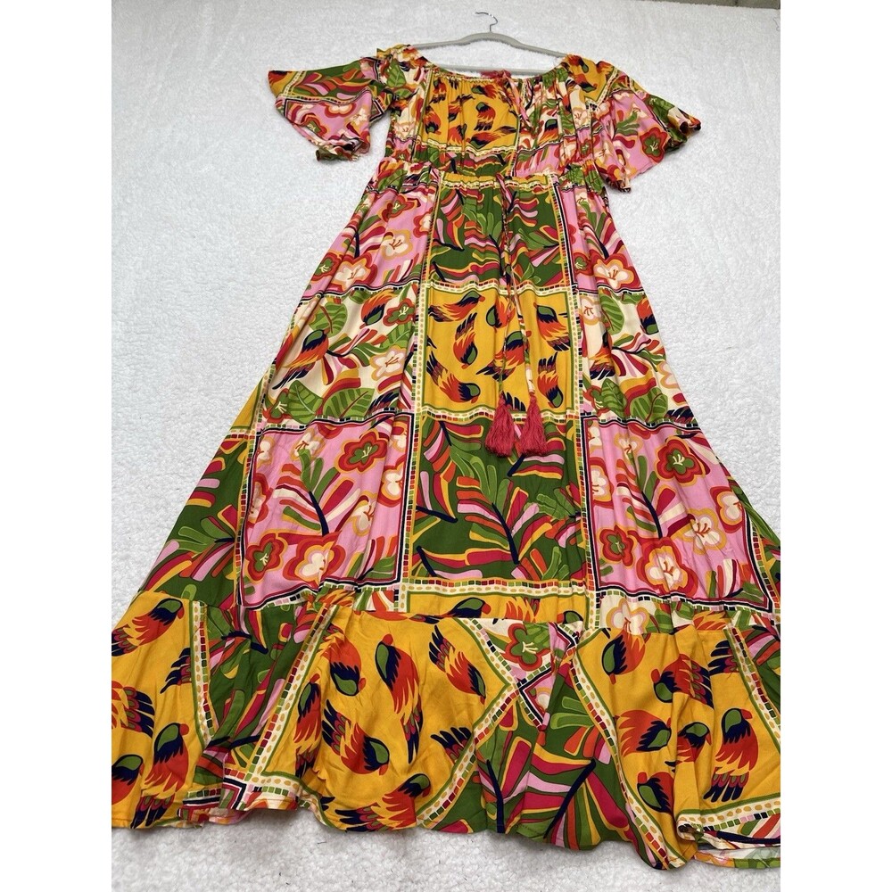 Label of Love Maxi Dress Women Green Floral Preppy Boho Flowy Vacay Size XL NWT